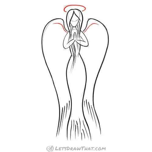 Drawing step: Draw the angel’s inner wings and halo