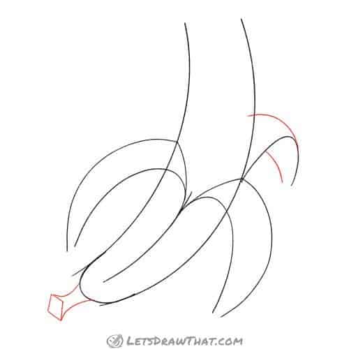 Drawing step: Finish the rear peel and draw the banana stem