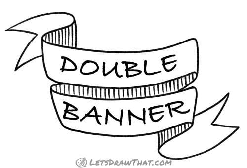 How to draw a double banner - completed line drawing Finished double banner drawing