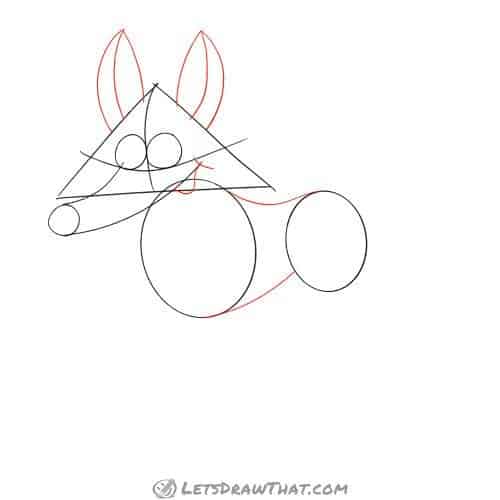 Drawing step: Draw the fox's mouth, ears and finish the body