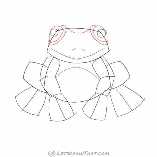 Drawing step: Draw the bulging frog's eyes