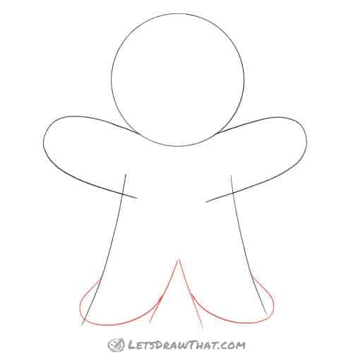 Drawing step: Draw the gingerbread man's legs and feet