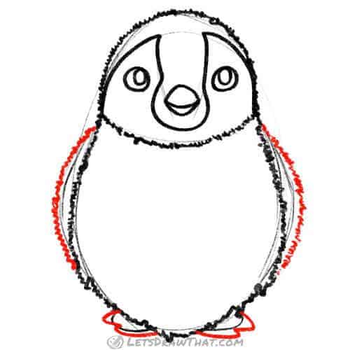 Drawing step: Add wings and feet