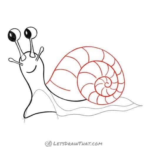 Drawing step: Draw the snail's shell