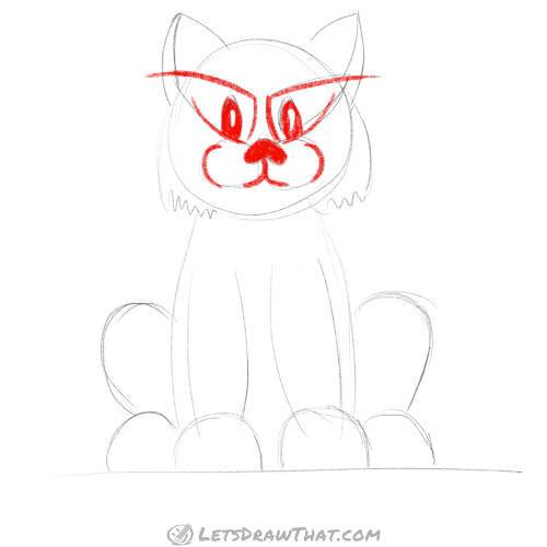 Drawing step: Draw the tiger’s face