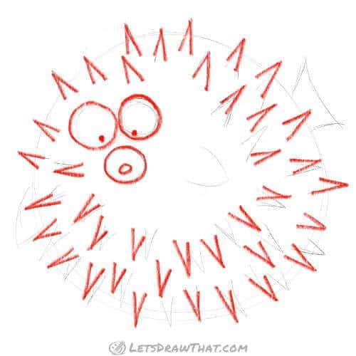 Drawing step: Start tracing the spikes and face