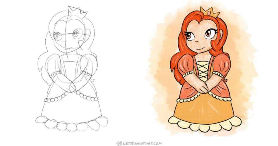 How to draw princess in a simple cute chibi style - step-by-step-drawing tutorial featured image