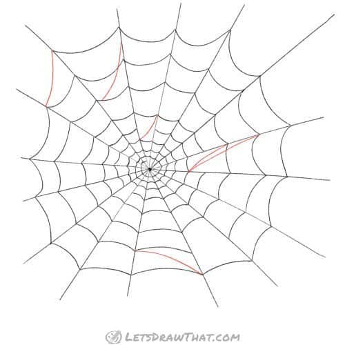 Drawing step: Close the spider web and add some patch threads