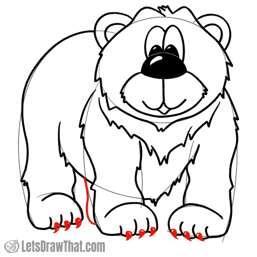 Drawing step: Draw the bear's claws
