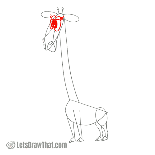Drawing step: Draw the giraffe's eyes
