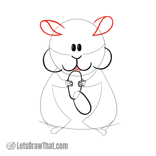 Drawing step: Draw the hamster's ears and mouth