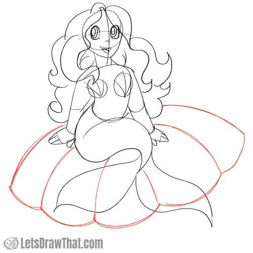 Drawing step: Draw the shell the mermaid is sitting on
