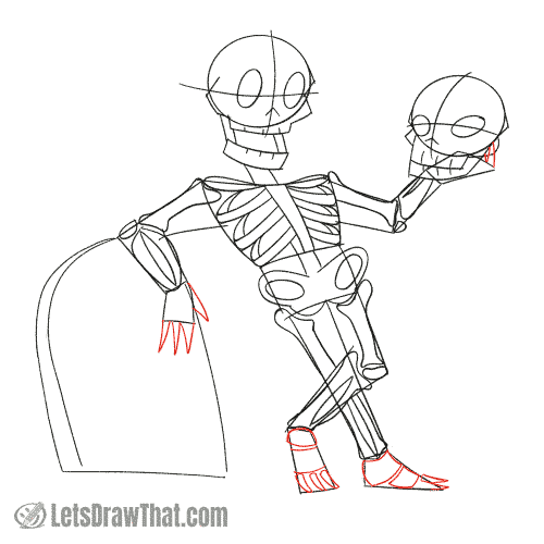 Drawing step: Sketch the hands and feet