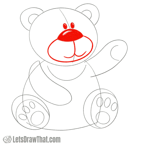 Drawing step: Draw the teddy bear's face