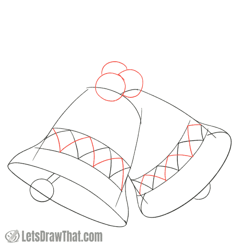 Drawing step: Finish the decorative band and draw the holly berries