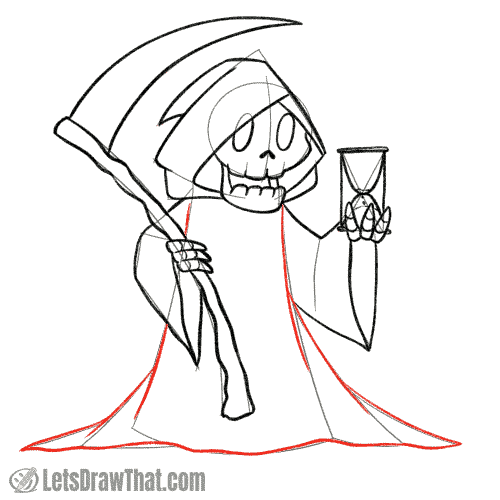 Drawing step: Draw the rest of the Grim Reaper's robes
