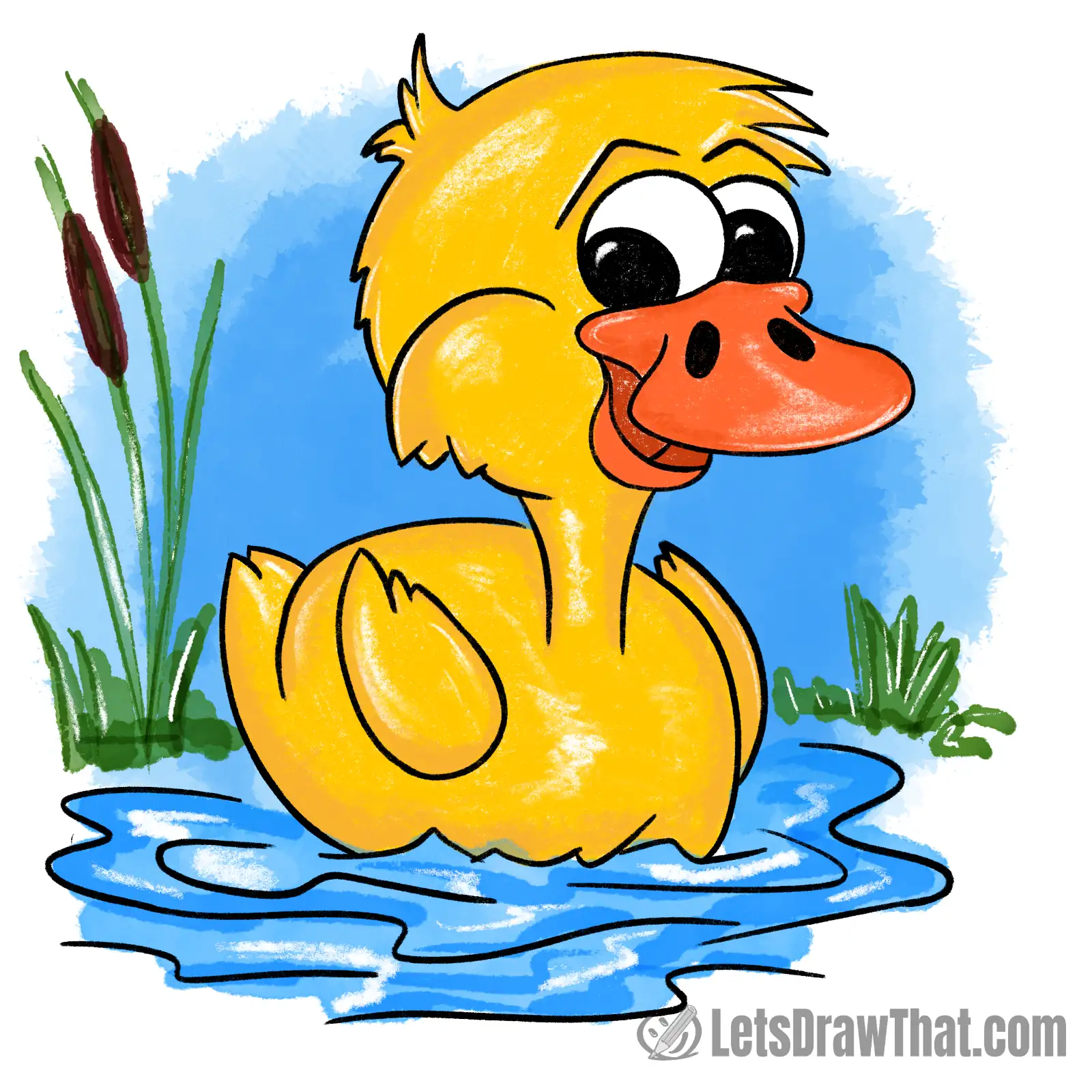 Duckling drawing coloured-in