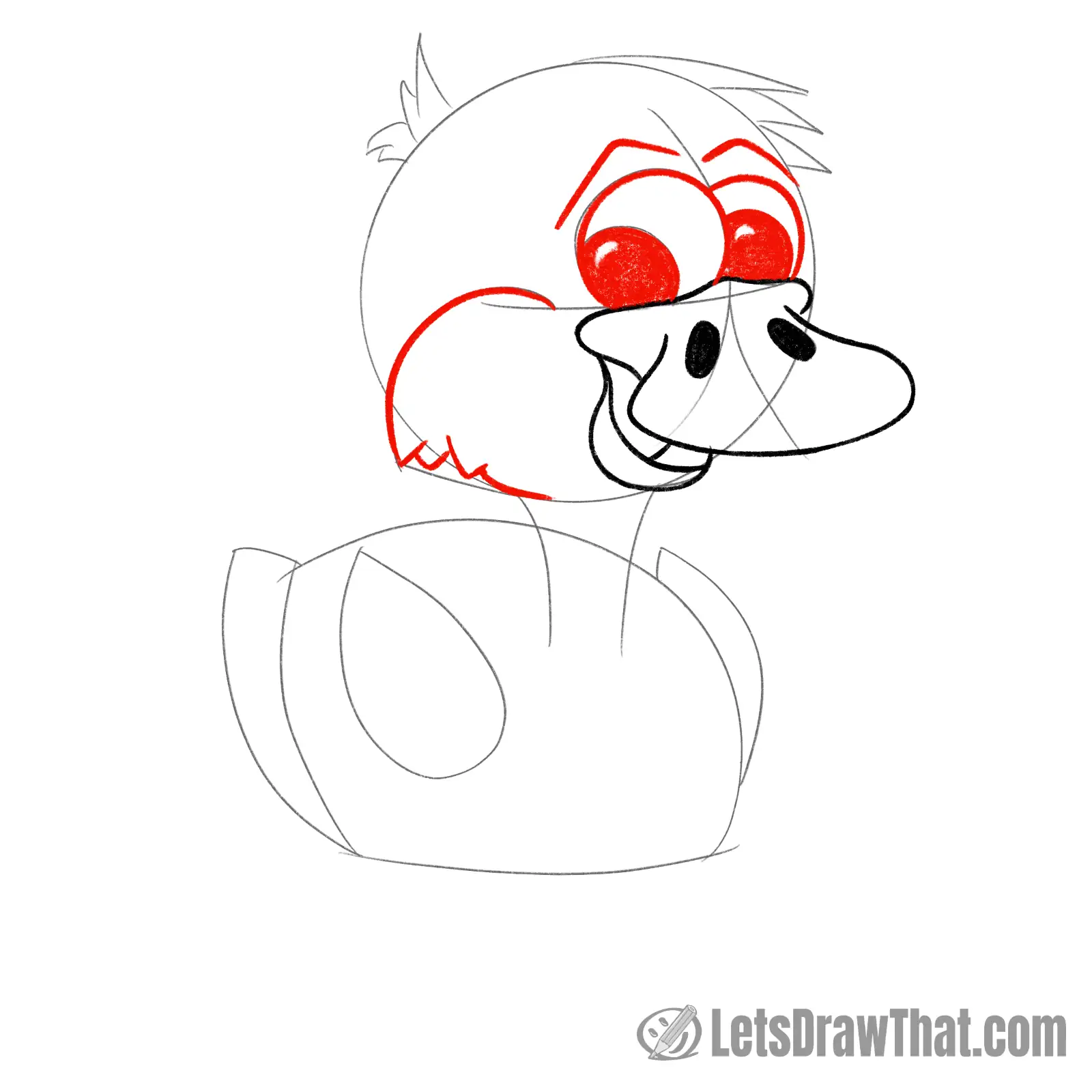 Drawing step: Draw ducklings eyes and cheek